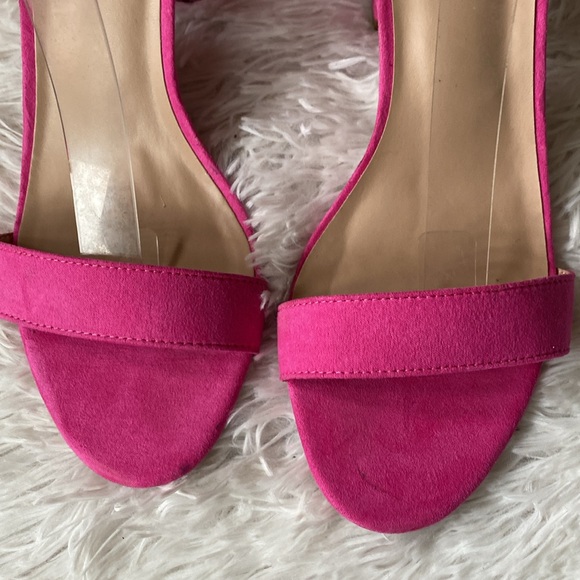 New hot pink block heels strap festive casual Suede sandals, size 9 - Picture 4 of 9